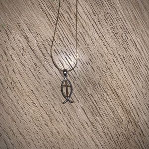 Ichthus (Jesus fish) and cross pendant